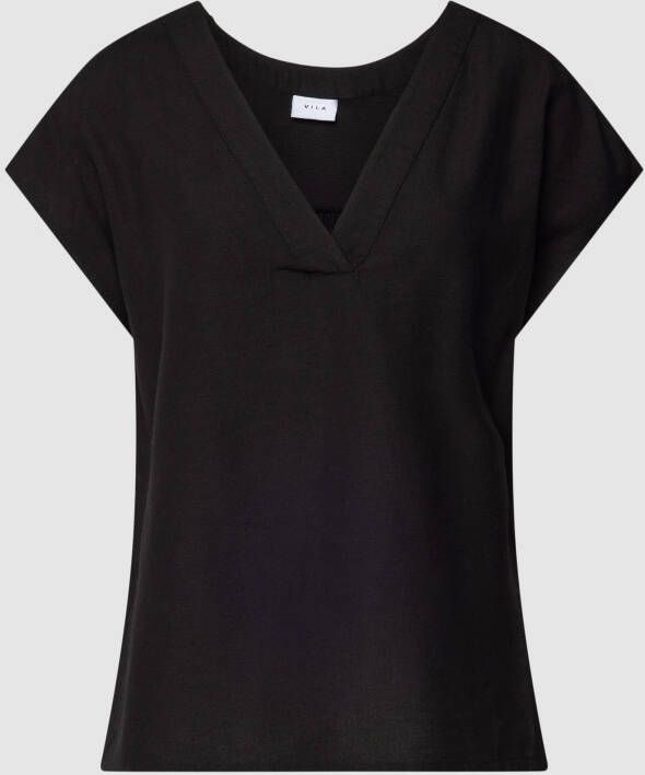 Vila Zwarte V-hals T-shirt voor vrouwen Black Dames