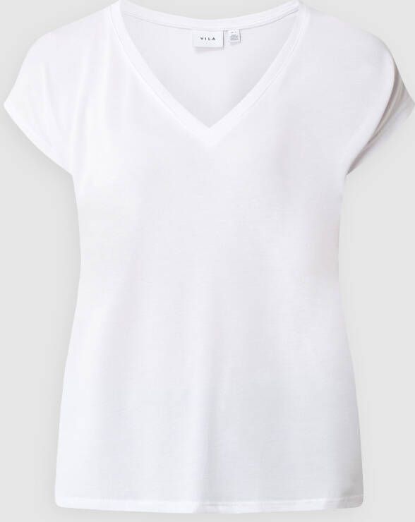 Vila Witte V-hals T-shirt Korte mouwen White Dames