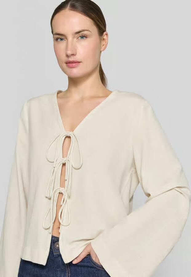 Vila Blouseshirt van viscosemix met vetersluiting - Foto 2