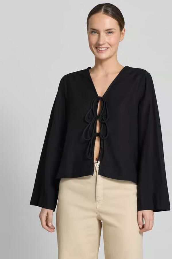 Vila Blouseshirt van viscosemix met vetersluiting - Foto 3