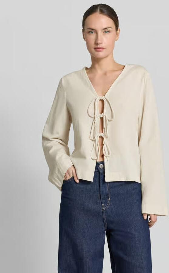 Vila Blouseshirt van viscosemix met vetersluiting - Foto 3