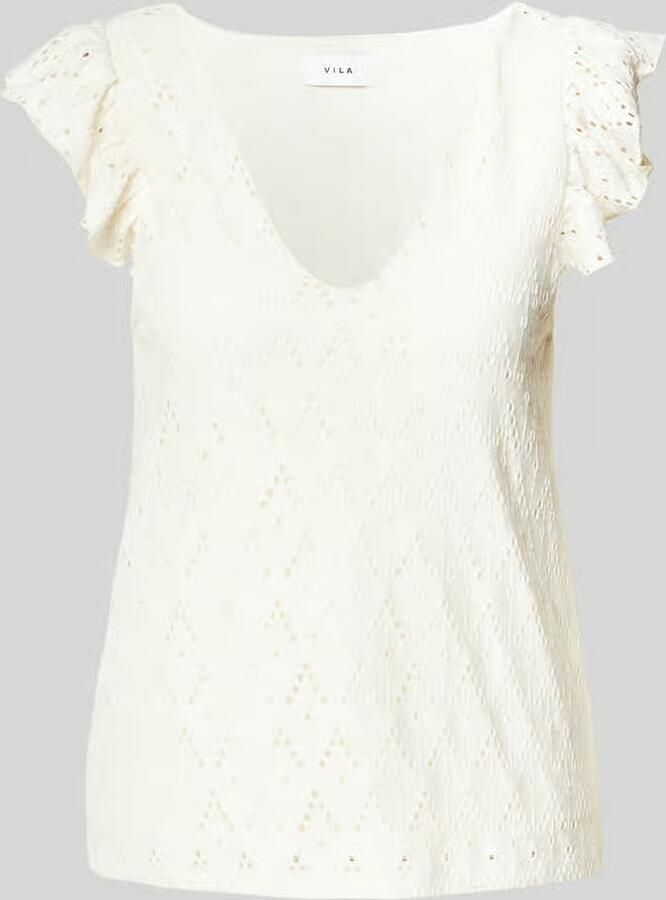 Vila Blousetop met broderie anglaise model 'AMALINA' - Foto 4