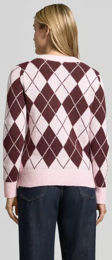 VILA gebreid geruit jacquard vest lichtroze donkerrood - Foto 6