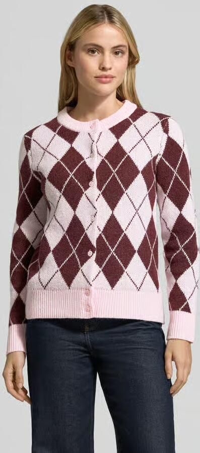 VILA gebreid geruit jacquard vest lichtroze donkerrood - Foto 5