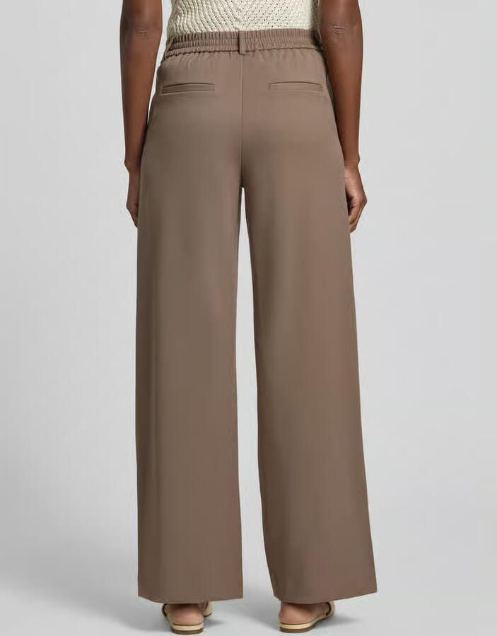 VILA wide leg high waist casual broek taupe