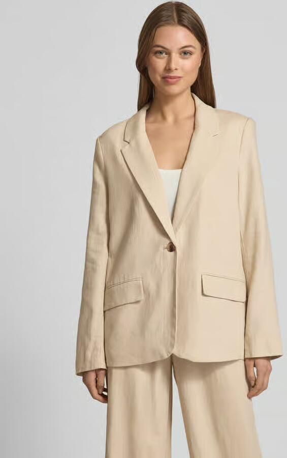 Vila Regular fit blazer van een mix van linnen en viscose met klepzakken - Foto 5