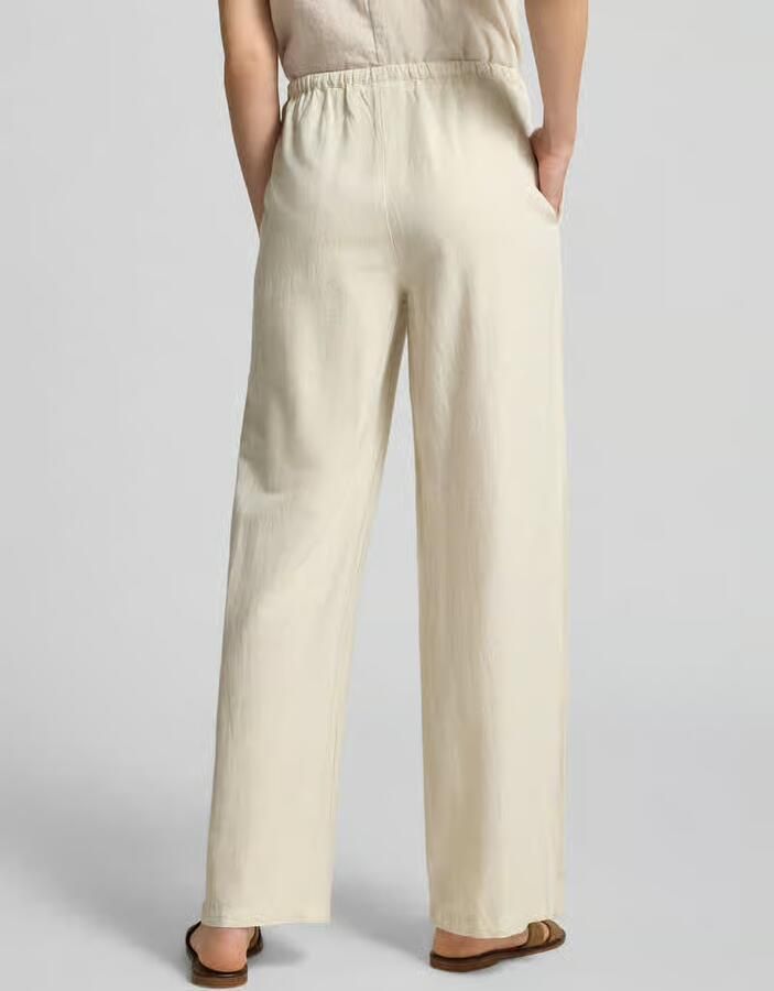 VILA wide leg regular waist casual broek met linnen ecru - Foto 5