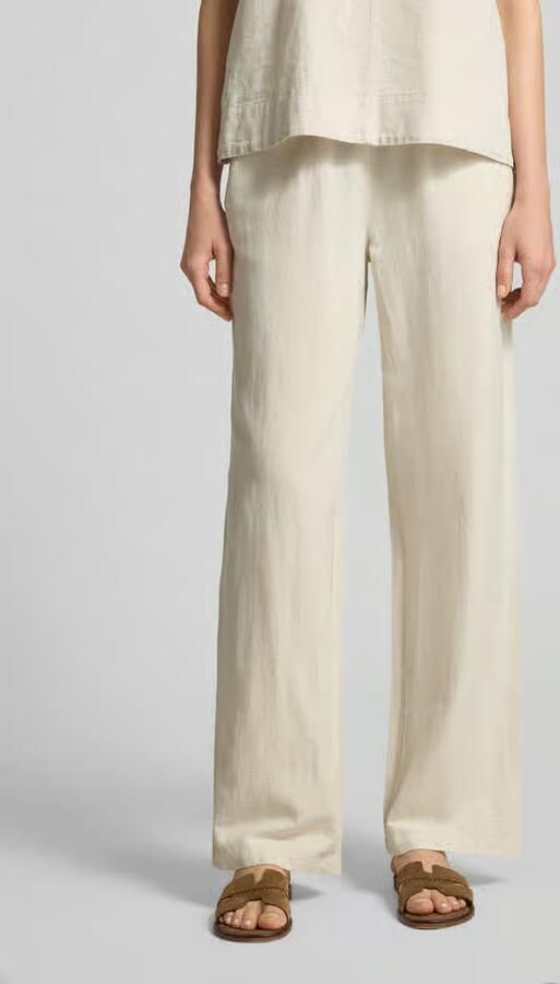 VILA wide leg regular waist casual broek met linnen ecru - Foto 6