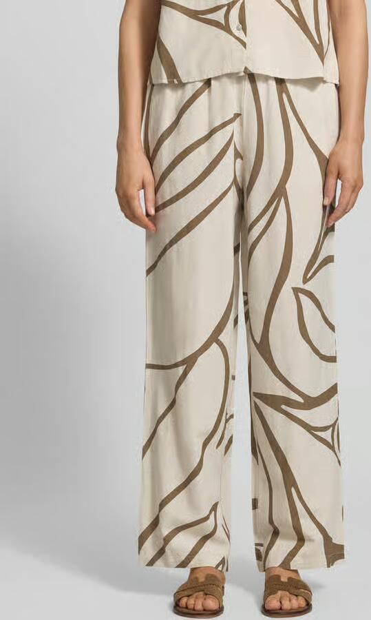 VILA wide leg regular waist casual broek met linnen beige - Foto 6