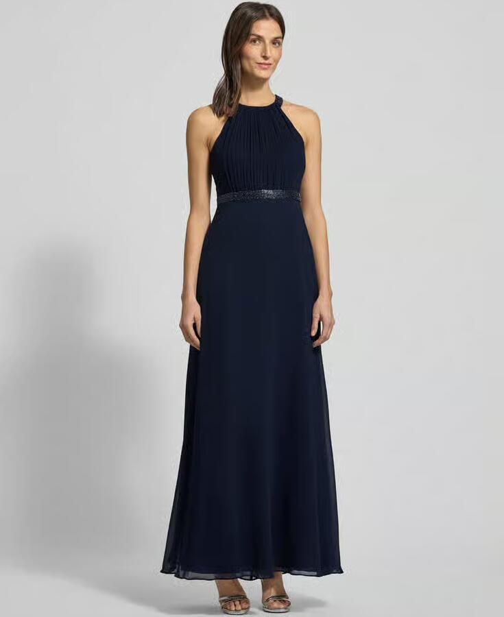 Vera Mont satijnen halter maxi jurk met open rug donkerblauw - Foto 2