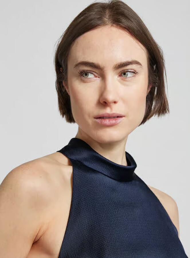 Vera Mont Satin Cocktailjurk met opstaande kraag Blue Dames