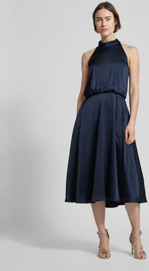 Vera Mont Satin Cocktailjurk met opstaande kraag Blue Dames - Foto 2