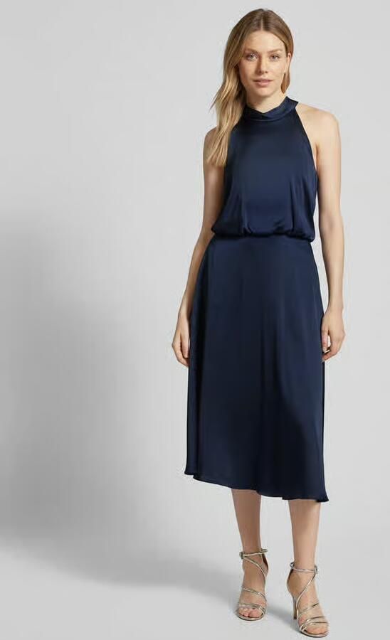 Vera Mont Satin Cocktailjurk met opstaande kraag Blue Dames - Foto 3