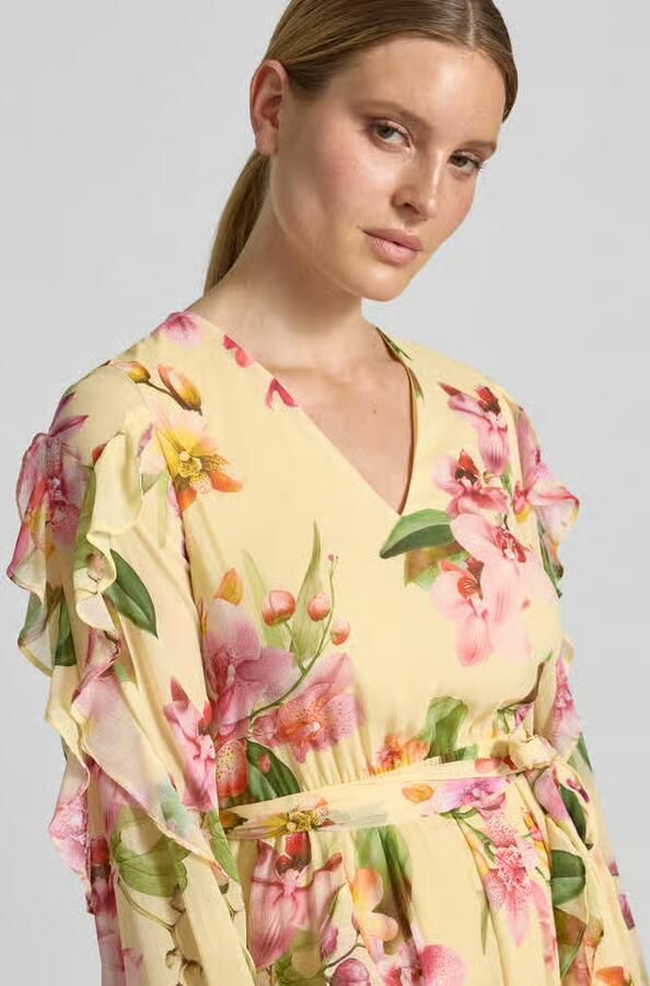 VM by Vera Mont Knielange cocktailjurk met chiffons en strikceintuur