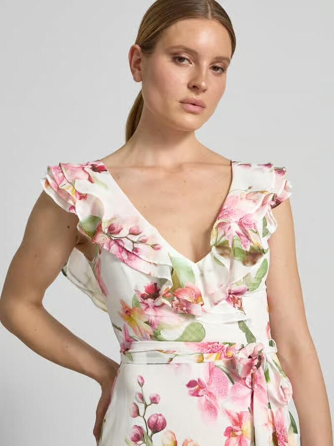 VM by Vera Mont maxi-jurk met volants en strikceintuur