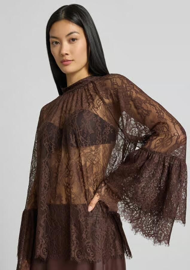 VM by Vera Mont Slim fit blouse met lange mouwen in kantlook