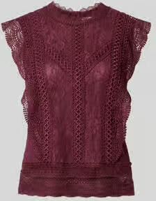 VM by Vera Mont slim fit blouse van viscosemix met all-over kant
