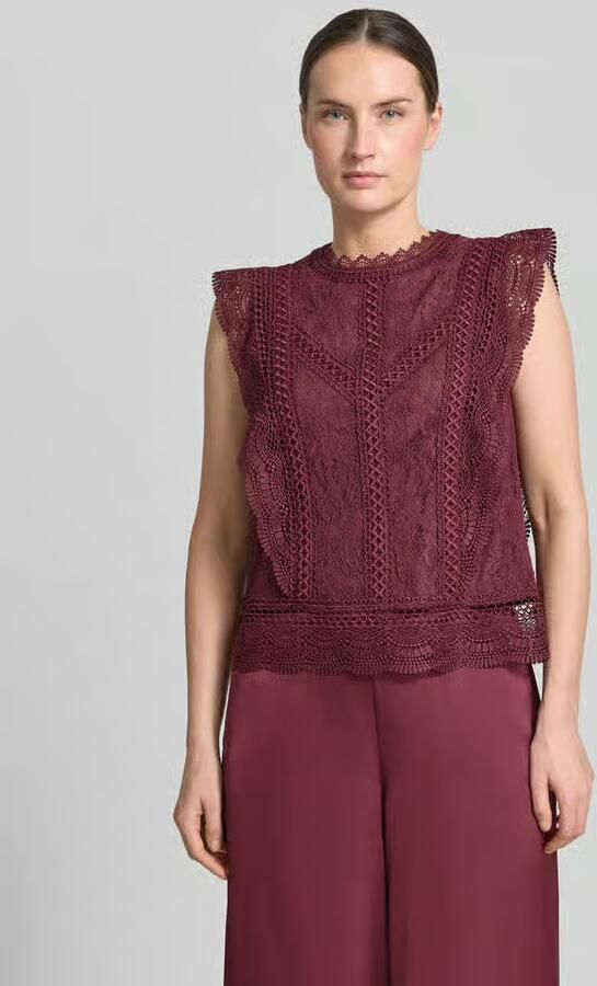 VM by Vera Mont slim fit blouse van viscosemix met all-over kant - Foto 2