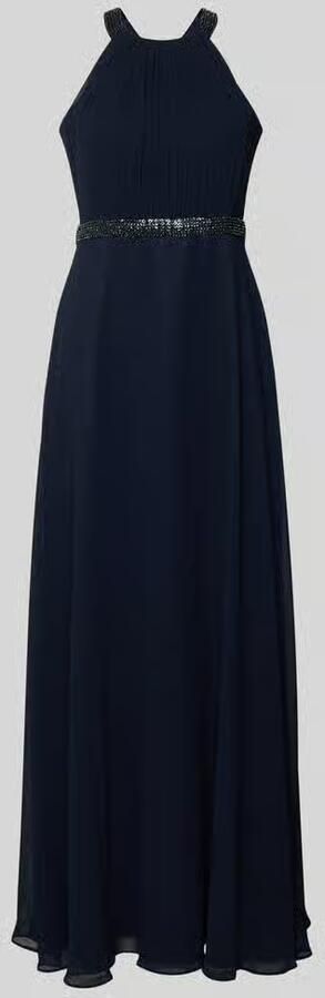Vera Mont satijnen halter maxi jurk met open rug donkerblauw - Foto 4