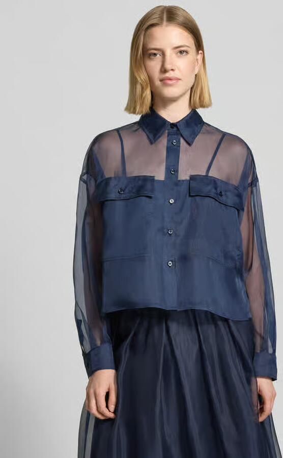 Weekend Max Mara boxy fit blouse met lange mouwen van semi-transparante zijde model 'COLOMBIA' - Foto 4