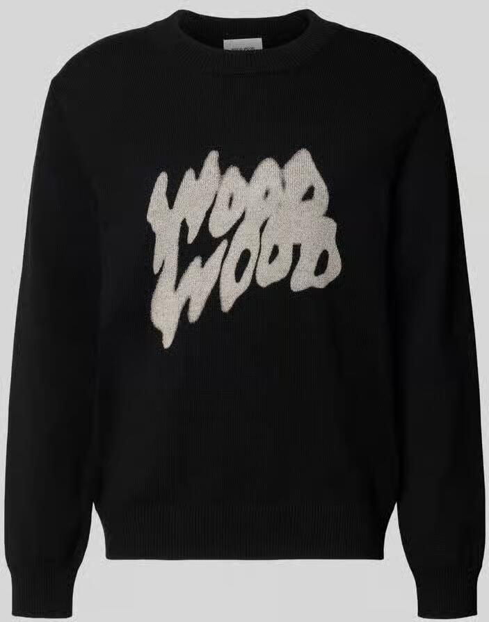 Wood Gebreide pullover van pure katoen met logoprint model 'Cloud'