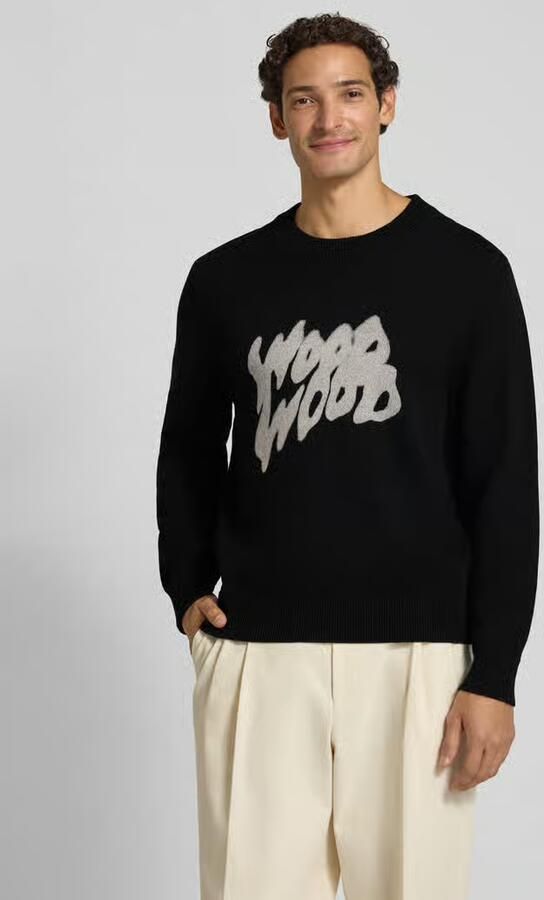 Wood Gebreide pullover van pure katoen met logoprint model 'Cloud' - Foto 3