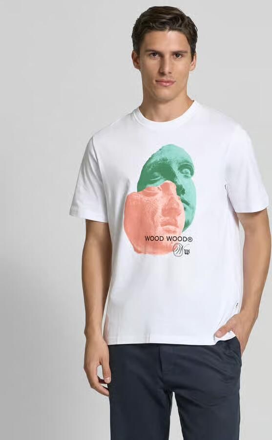 Wood T-shirt met motief- en labelprint model 'Bobby' - Foto 2