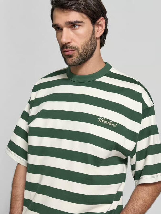 WOODBIRD Relaxed fit T-shirt met gestikt logo model 'Beam'
