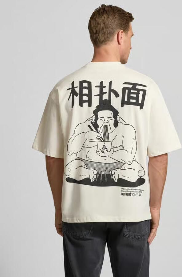 WOODBIRD T-shirt met labelprint model 'Beam'