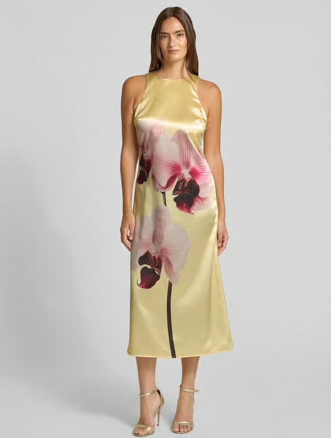 YAS A-lijn cocktailjurk van satijn met motiefprint model 'ORCHIDA' - Foto 4