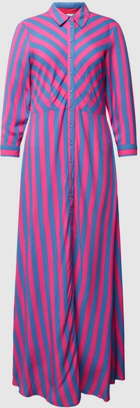 Y.A.S gestreepte maxi blousejurk YASSAVANNA donkerblauw fuchsia oranje groen