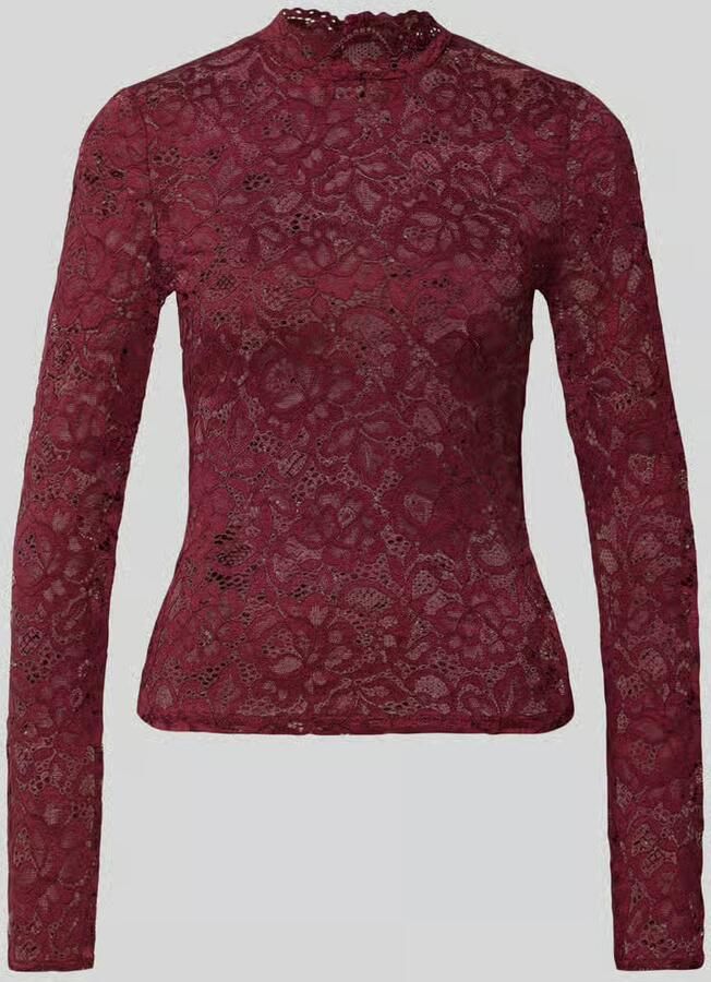YAS Slim Fit shirt met lange mouwen van bloemig kant model 'Lacey' - Foto 4