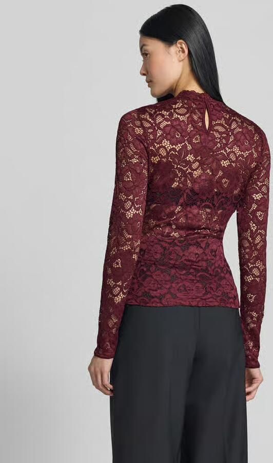YAS Slim Fit shirt met lange mouwen van bloemig kant model 'Lacey' - Foto 10