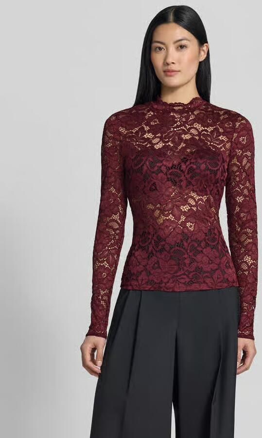 YAS Slim Fit shirt met lange mouwen van bloemig kant model 'Lacey' - Foto 9