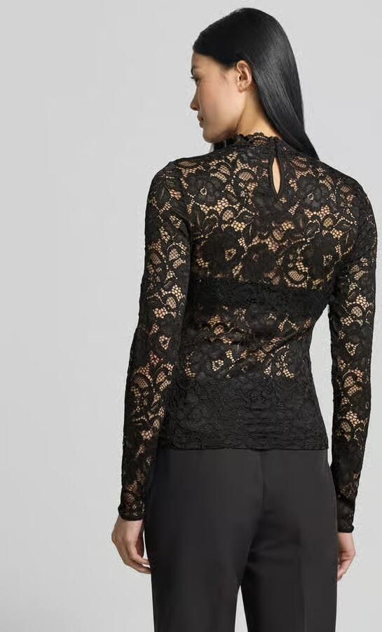 YAS Slim Fit shirt met lange mouwen van bloemig kant model 'Lacey' - Foto 9