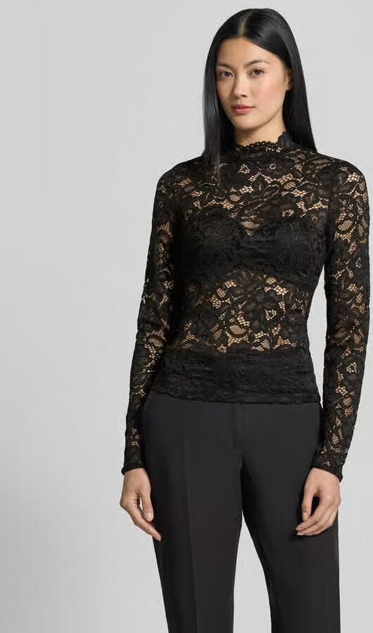 YAS Slim Fit shirt met lange mouwen van bloemig kant model 'Lacey' - Foto 10