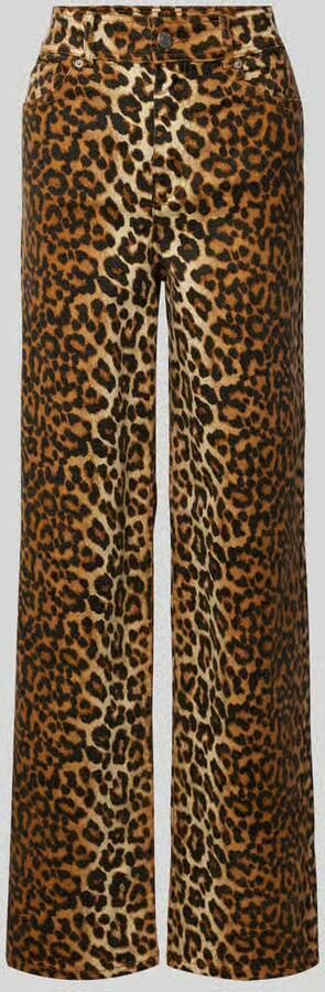 Y.A.S high waist straight leg jeans YASLEONORA met panterprint bruin - Foto 12