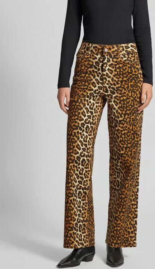 Y.A.S high waist straight leg jeans YASLEONORA met panterprint bruin - Foto 12