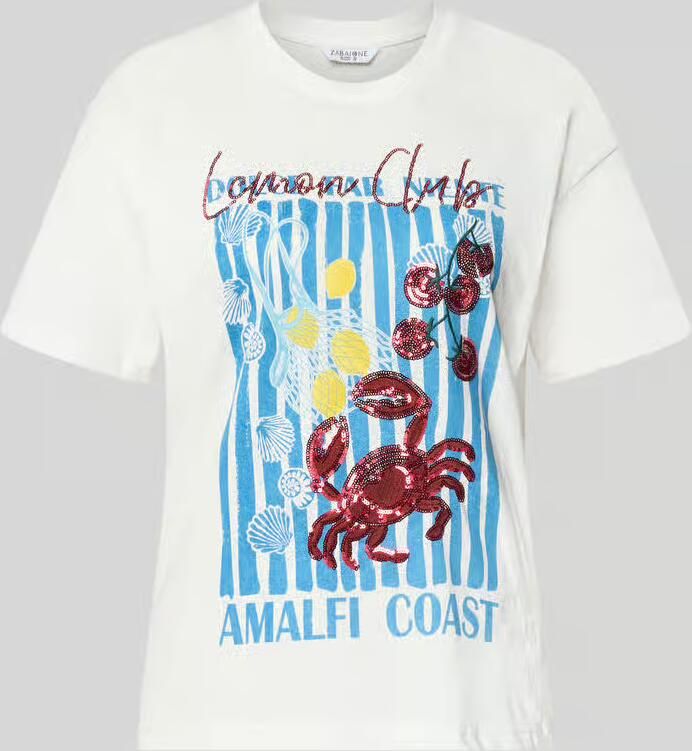 ZABAIONE T-shirt met motiefprint en pailletten model 'Lo44bster'