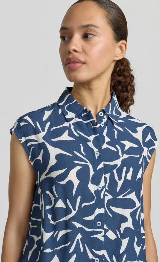 Zero Blousetop van viscose met knoopsluiting en tunnelkoord