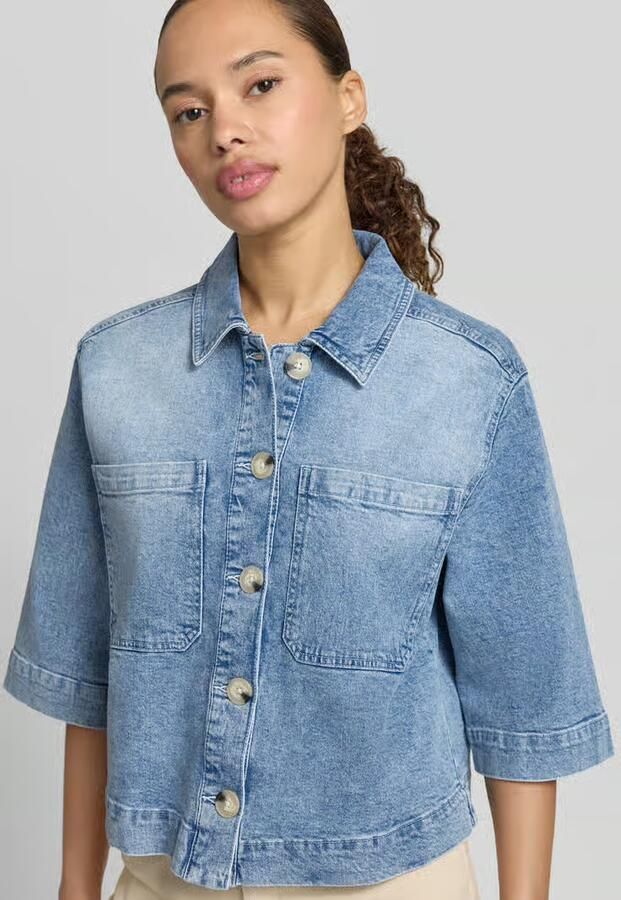 Zero boxy fit jeansblouse met borstzakken