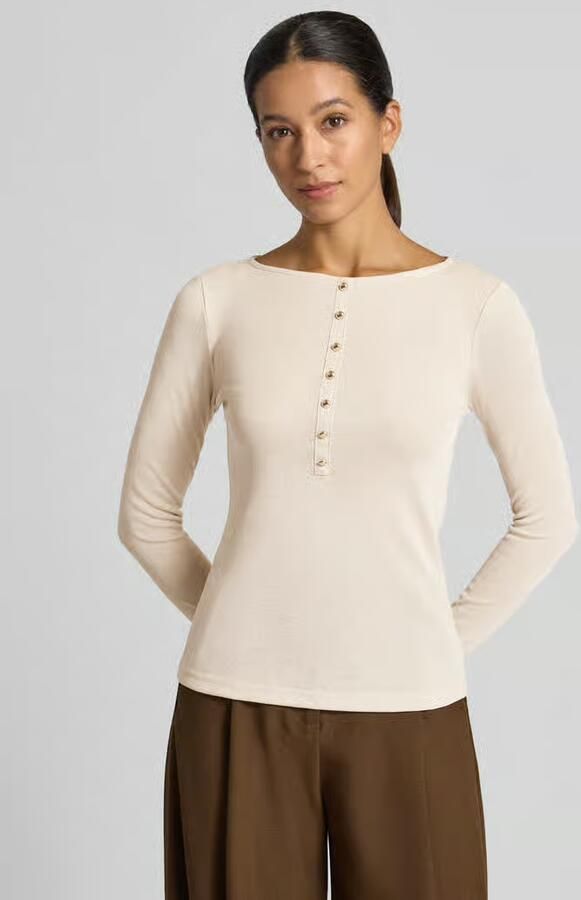 Zero Gebreid shirt met ronde hals en knooplijst - Foto 2