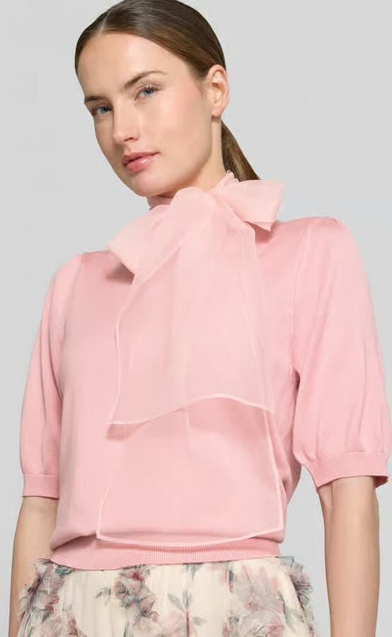 Zero Gebreid shirt met strik van chiffon
