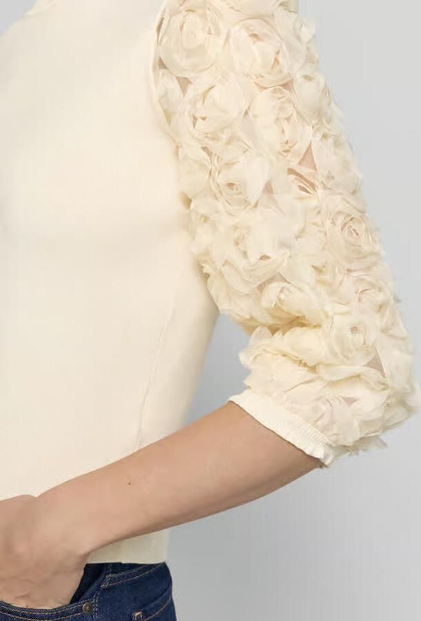 Zero Gebreid shirt van viscosemix met florale applicaties