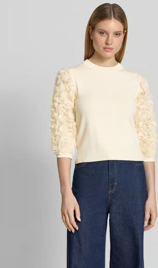 Zero Gebreid shirt van viscosemix met florale applicaties - Foto 2