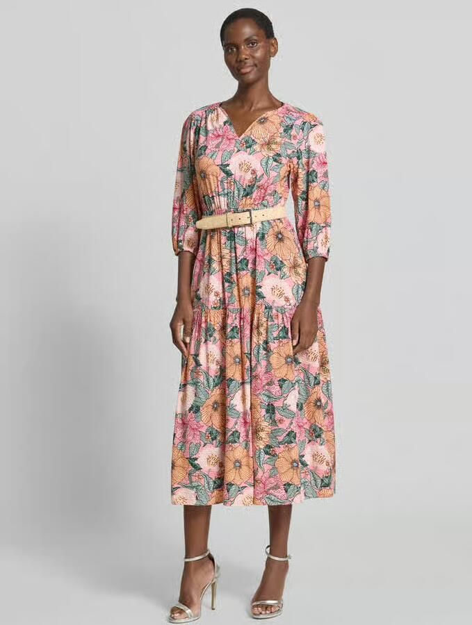 Zero midi-jurk van mix van viscose en katoen met riem - Foto 2