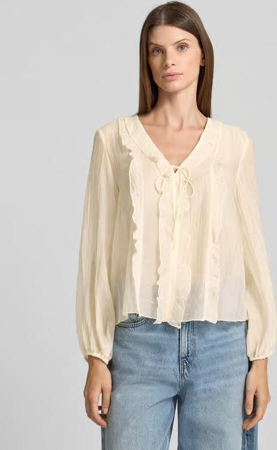 Zero Regular fit blouse met V-hals en vetersluiting - Foto 3