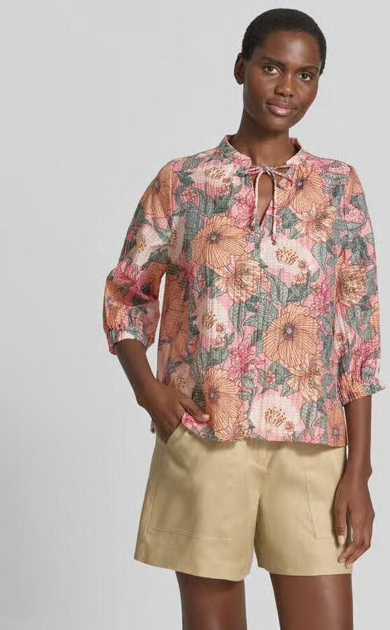Zero regular fit blouse van mix van linnen en lyocell met 3 4-mouw - Foto 4
