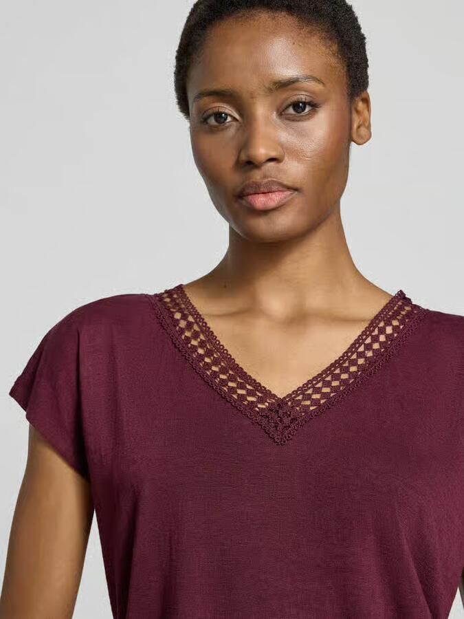 Zero Regular fit t-shirt van viscosemix met gaatjes-stitching - Foto 2