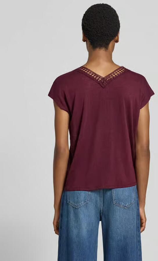 Zero Regular fit t-shirt van viscosemix met gaatjes-stitching